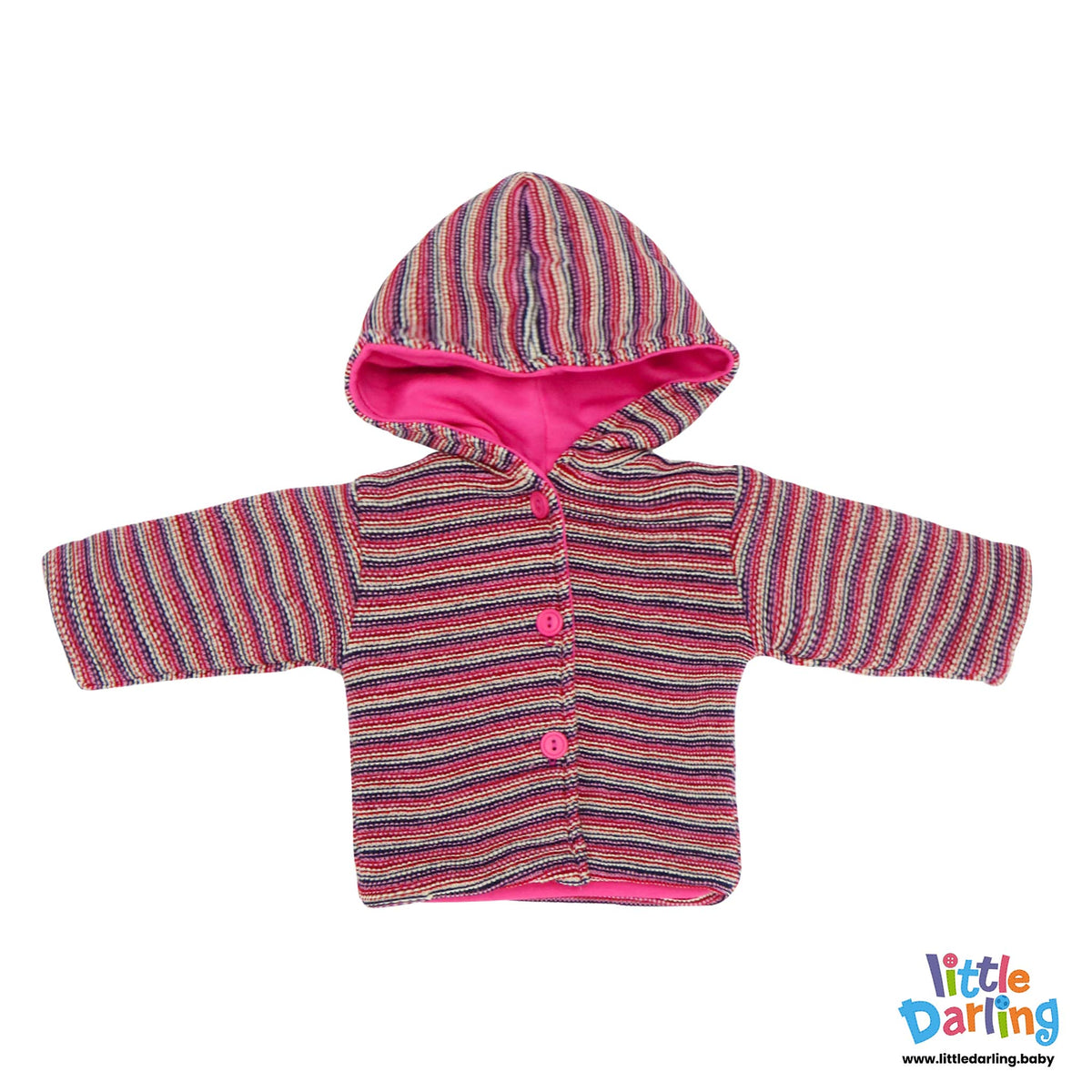 Hooded Jacket Multi Stripes Pink Color | Little Darling