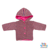 Hooded Jacket Multi Stripes Pink Color | Little Darling