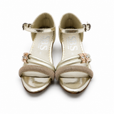 Girls Gold Glitter Strap Party Sandals with Low Heel