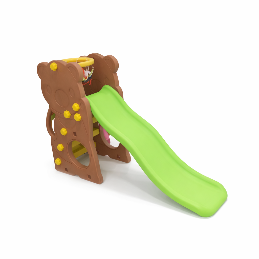 Kids Bear Design Indoor Slide with Basketball Hoop