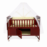 Wooden Baby Crib with Cradle Mattress & Mosquito Net