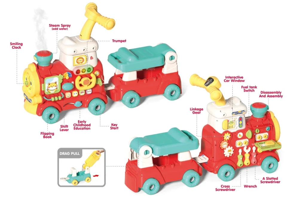 Baby Multifunctional Steam Train Ride-On