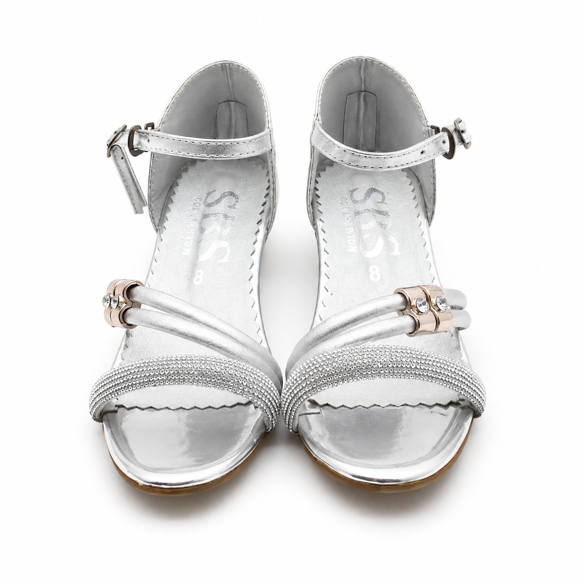 Girls Silver Glitter Block Heel Party Sandals