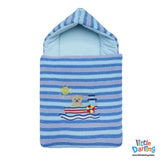 Baby Carry nest Hooded With Pillow Bear Embroidery Blue Stripes | Little Darling