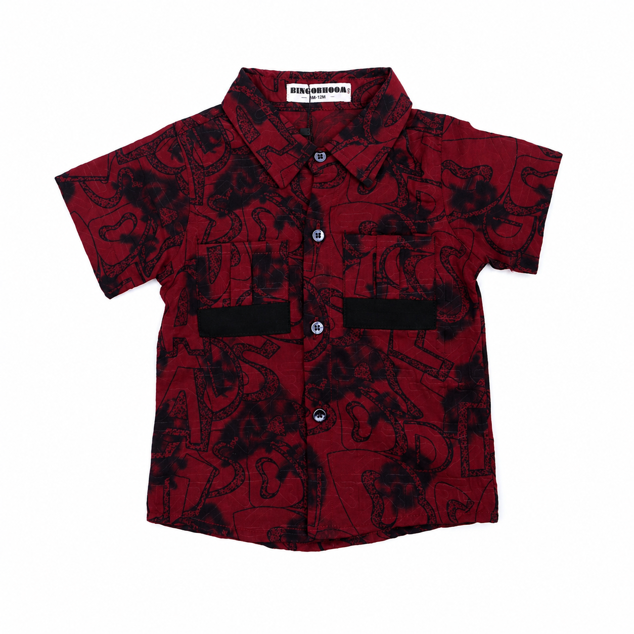 Boys Red Printed Shirt with Cargo Pants & Cap Set