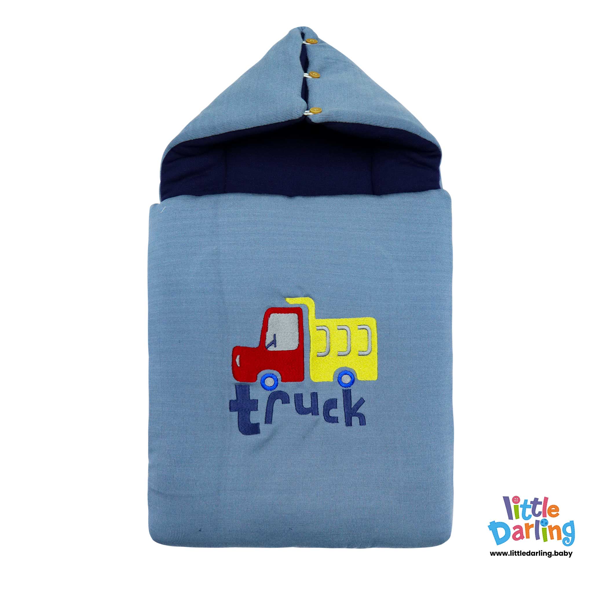 Baby Carry Nest Hooded Truck Embroidery Blue Color by Little Darling