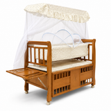 Wooden Baby Cot with Bassinet Storage & Mosquito Net