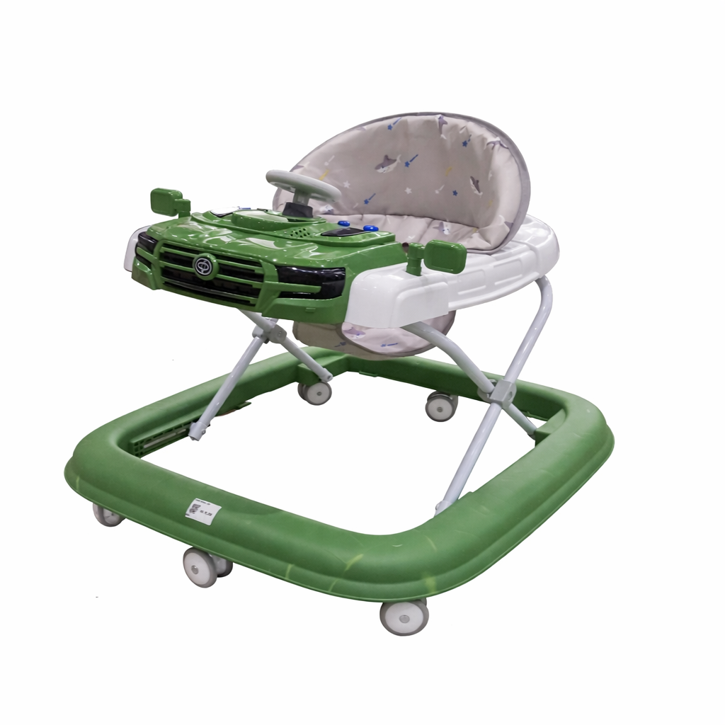 Baby Car Walker with Steering Wheel and Toy Tray Green