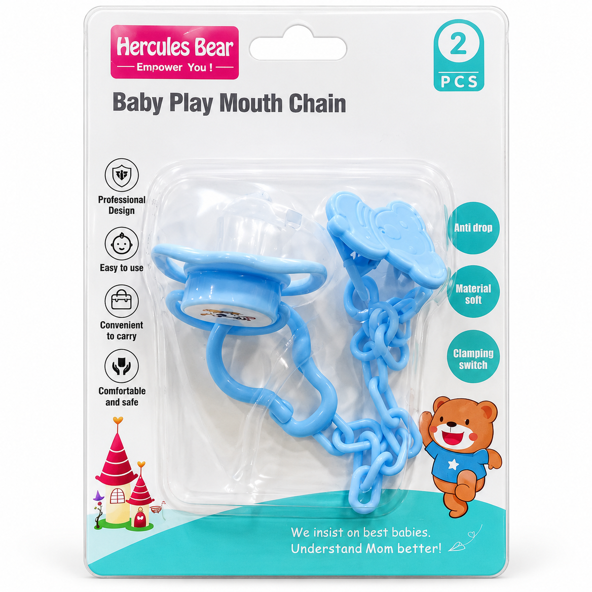 Hercules Bear Baby Pacifier Chain – 2 Pcs