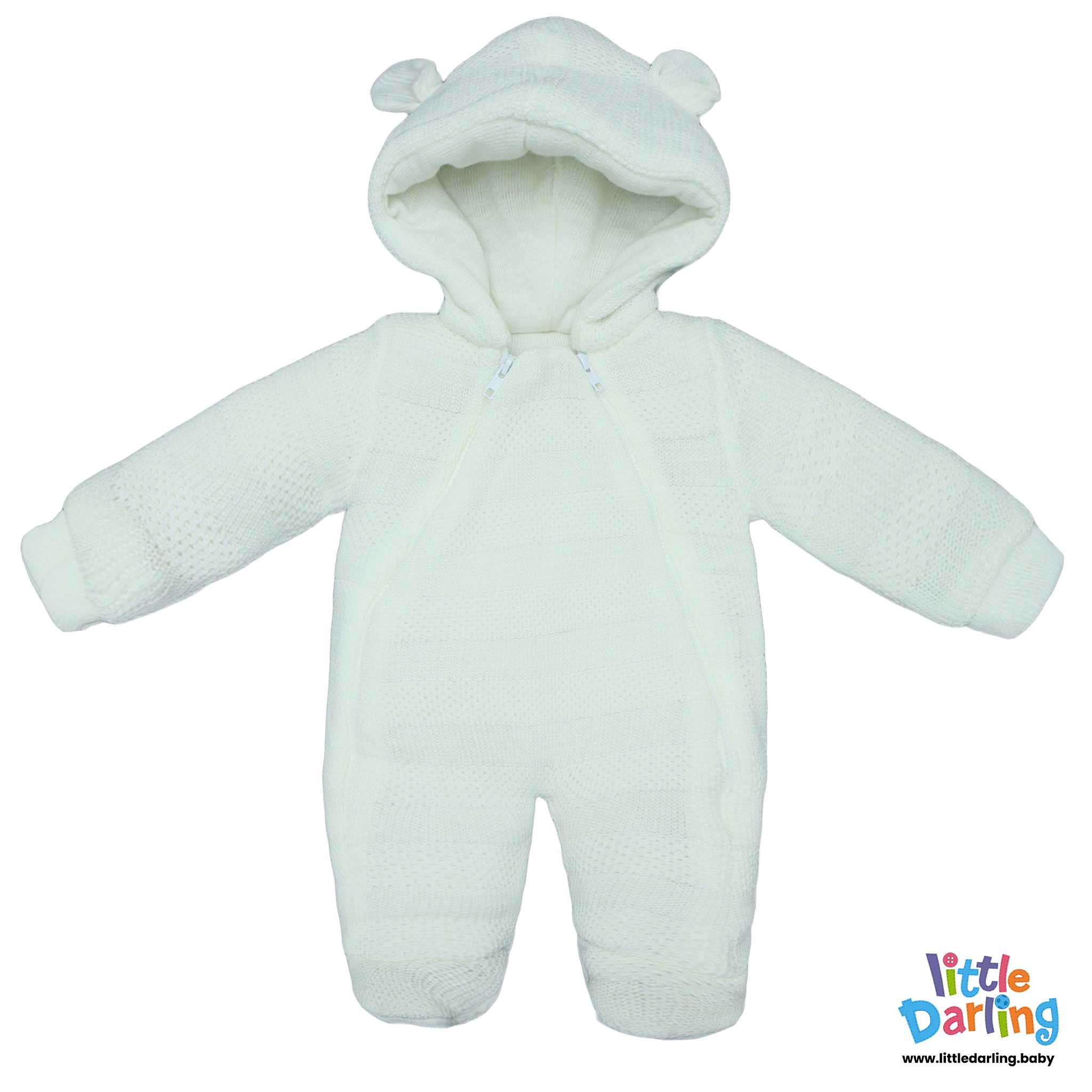 Hooded Woolen Romper White Color By Little Darling