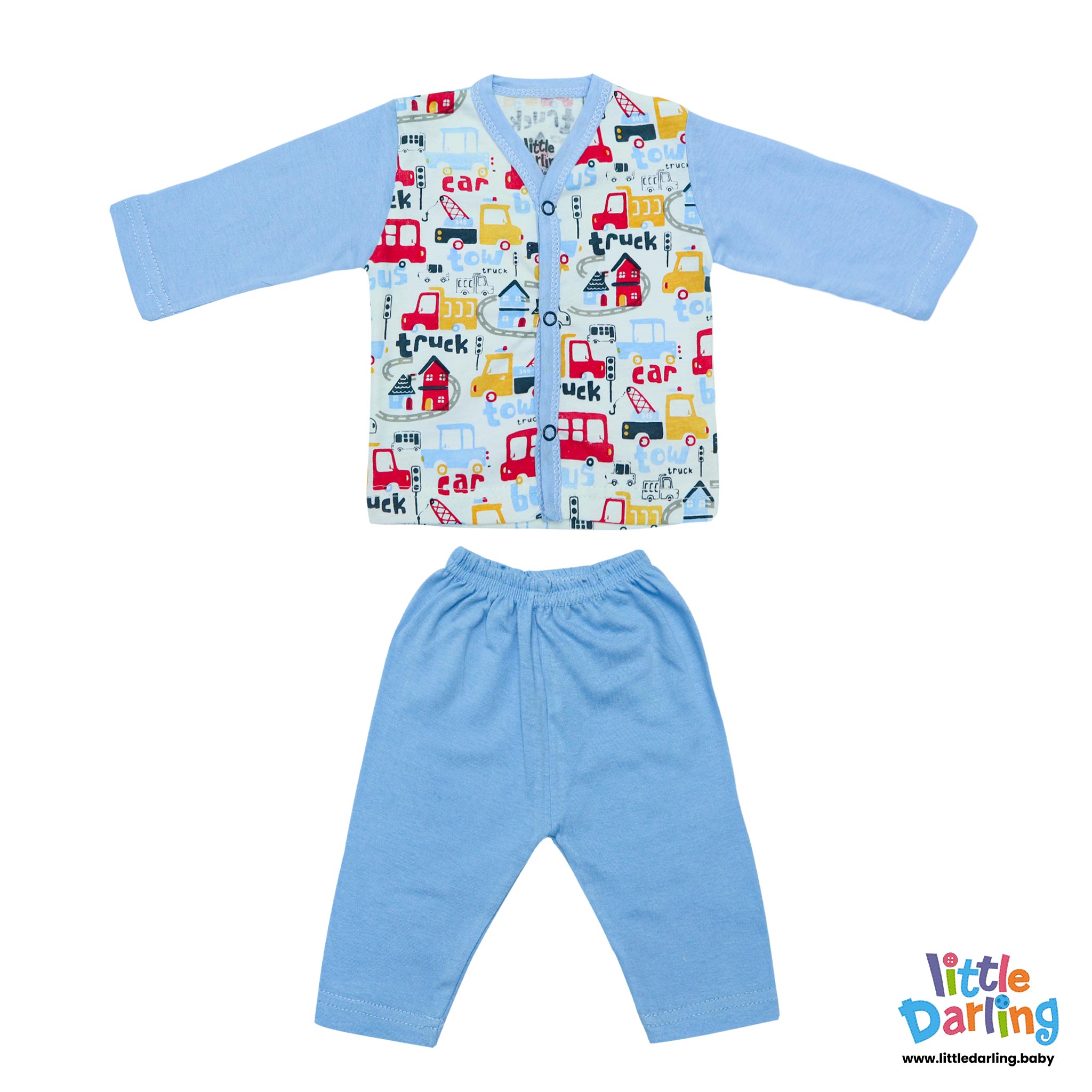 Baby Night Suit Truck & Car Sky Blue Color by Little Darling