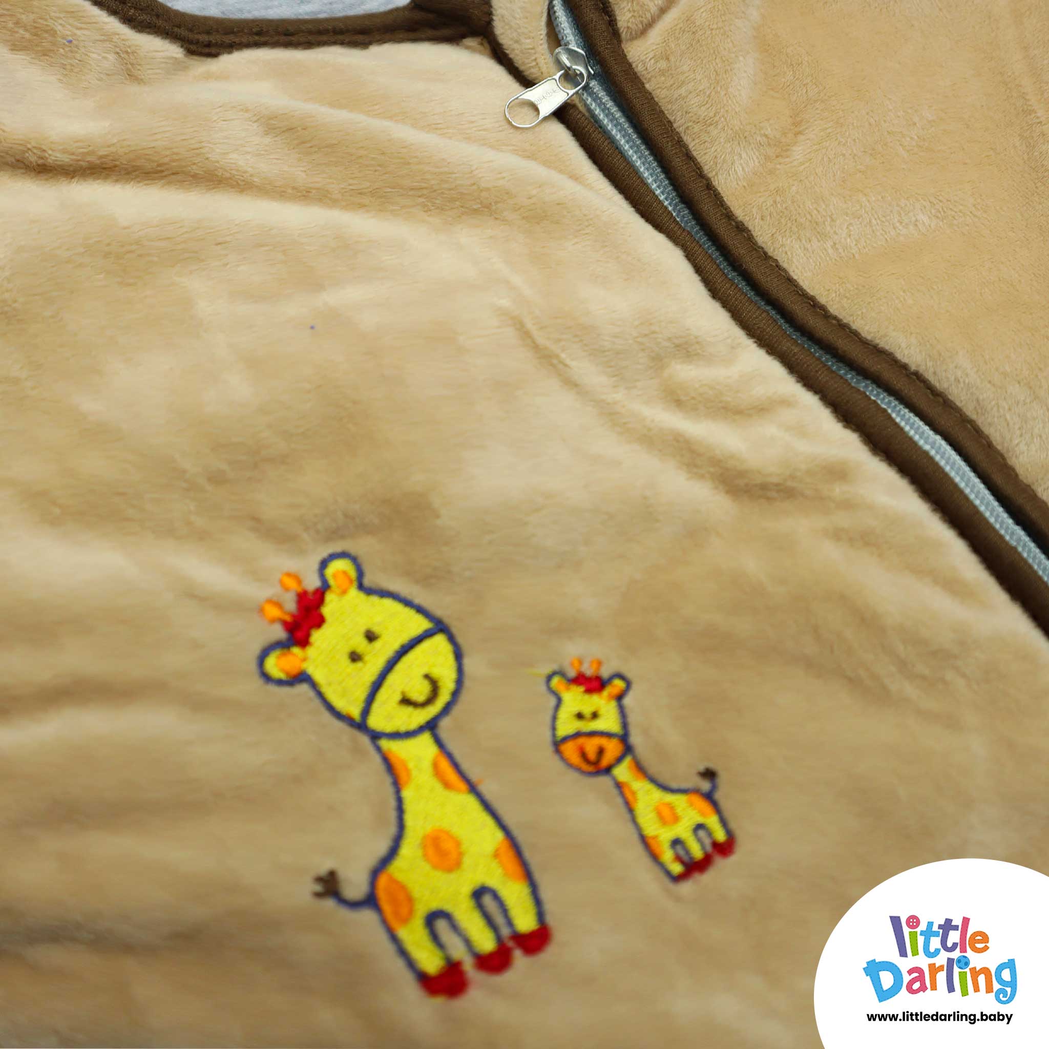 Baby Velour Sleeping Bag Giraffe Embroidery Light Brown Color by Little Darling