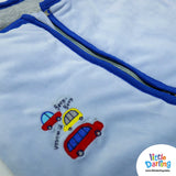 Baby Velour Sleeping Bag Car Embroidery Sky Blue Color | Little Darling