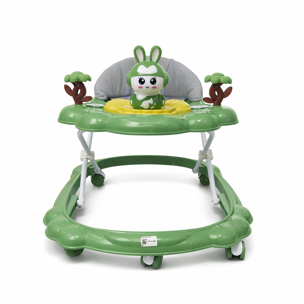 Baby Walker with Toy Tray and Cushioned Seat Green