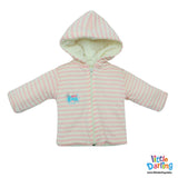 Woolen Hooded Jacket Baby Boss Embroidery Pink Stripes | Little Darling