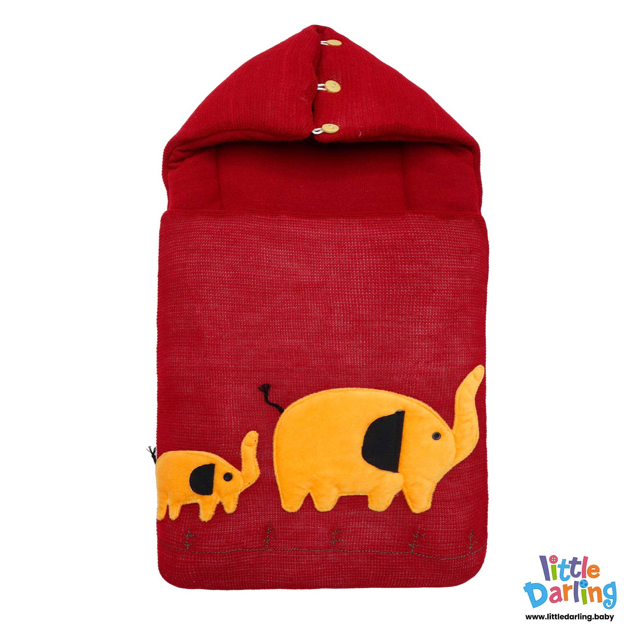 Baby Carry Nest Hooded With Pillow Elephant Embossed Red Color by Little Darling
