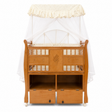 Wooden Baby Cot with Bassinet Storage & Mosquito Net