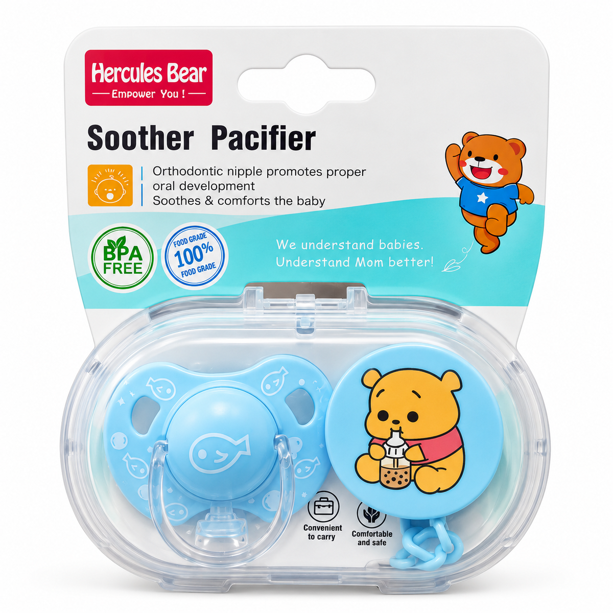 Hercules Bear Blue Cartoon Soother Pacifier with Case