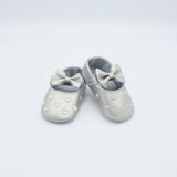 Silver Baby Shoes With White Hearts