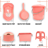 Essential Baby Bath Set – 6-Piece Peach Plastic Collection