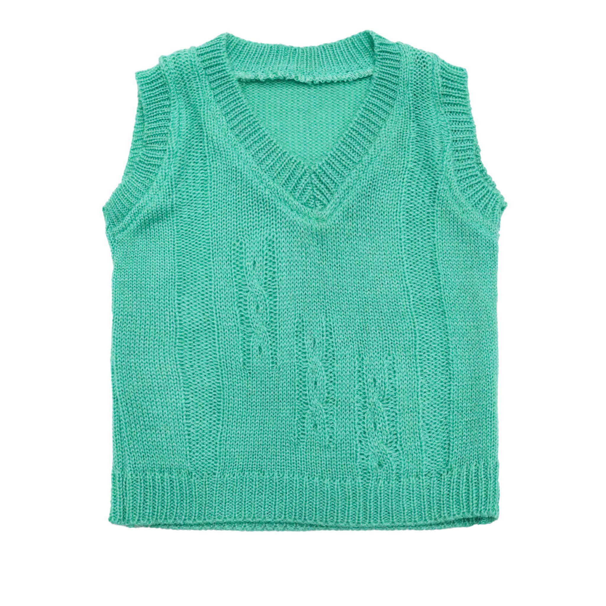 Sweater V-Neck Sleeveless Sea Green Color by Little Darling