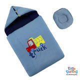 Baby Carry Nest Hooded Truck Embroidery Blue Color | Little Darling