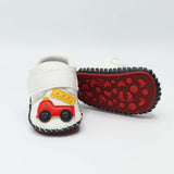 Baby Shoes Truck Embroidery White Color