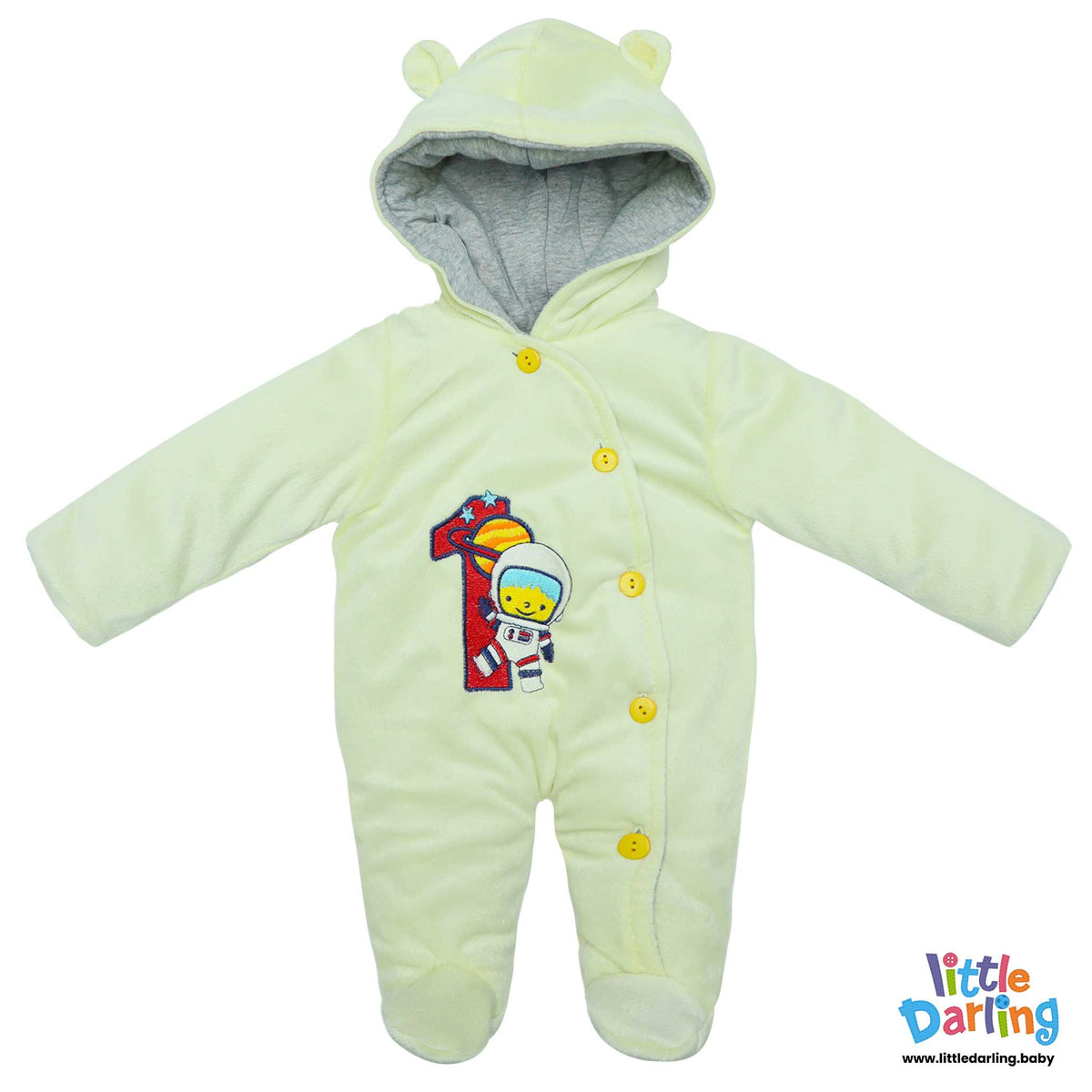 Hooded Velour Romper Astronaut Embroidery | Little Darling