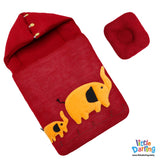 Baby Carry Nest Hooded With Pillow Elephant Embossed Red Color | Little Darling