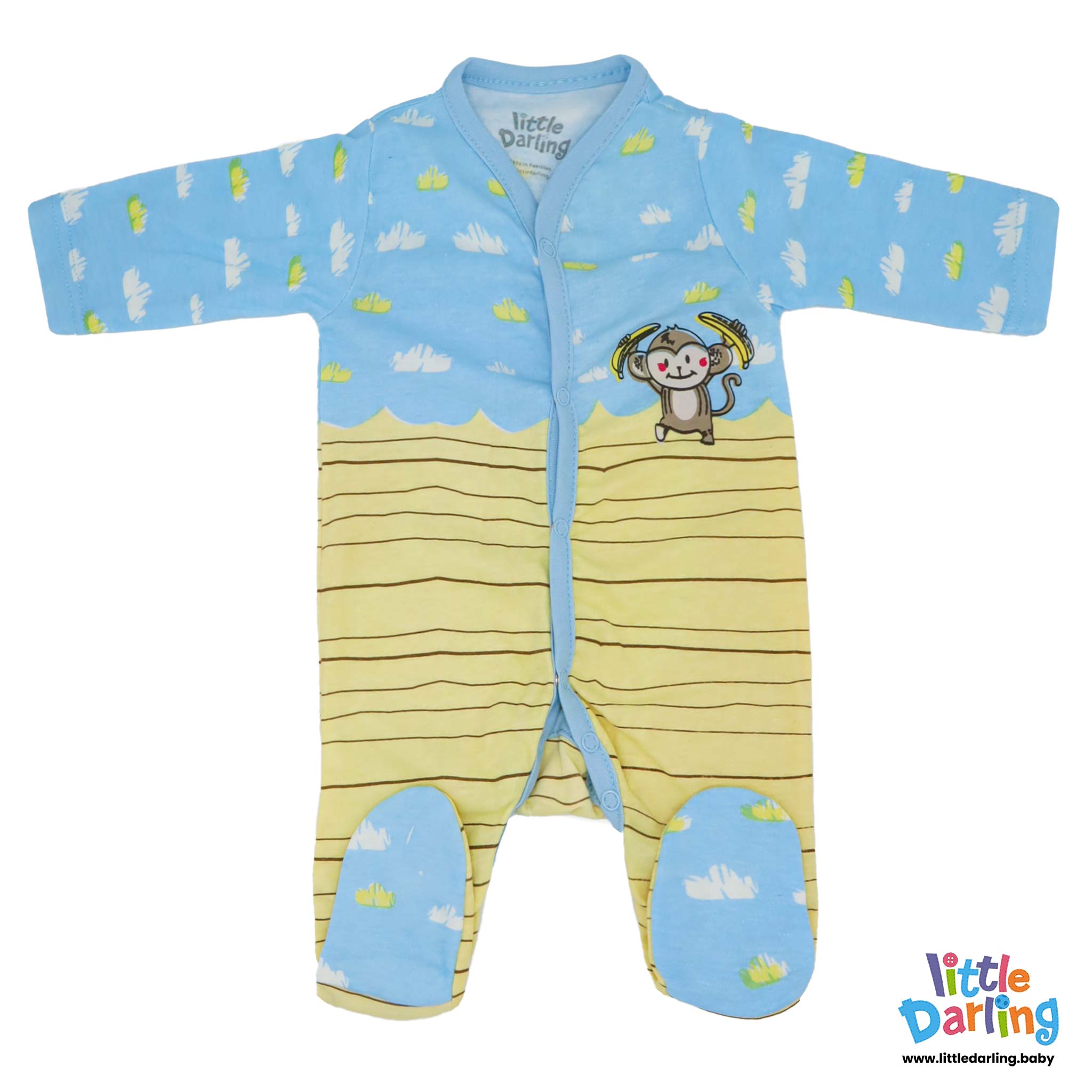 Baby Sleepsuit PK Of 3 Monkey & Cloud by Little Darling