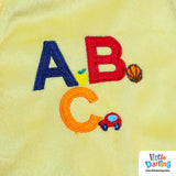 Hooded Velour Romper ABC Embroidery Light Golden Color | Little Darling