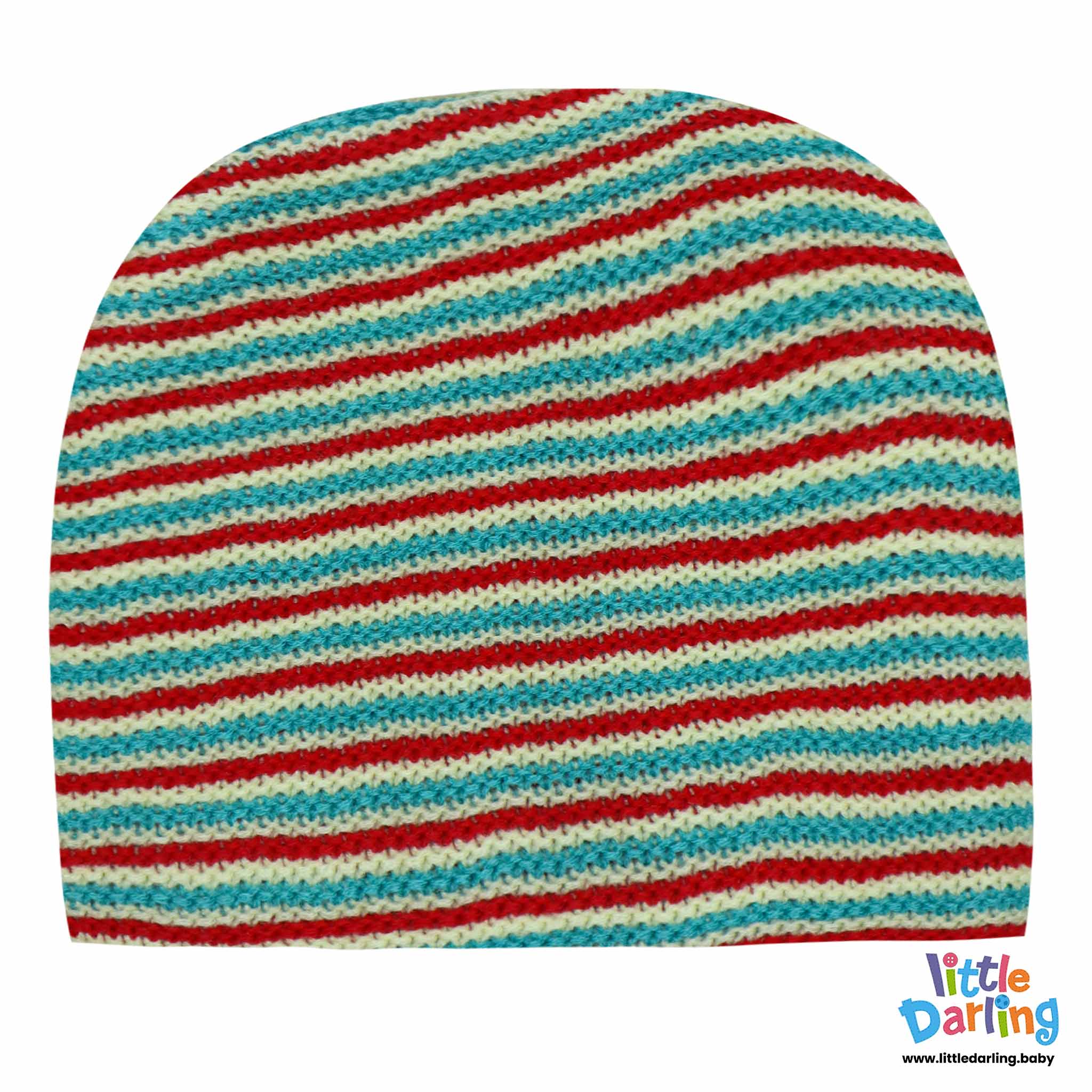 Baby Woolen Cap Sea Green & Red Stripes By Little Darling