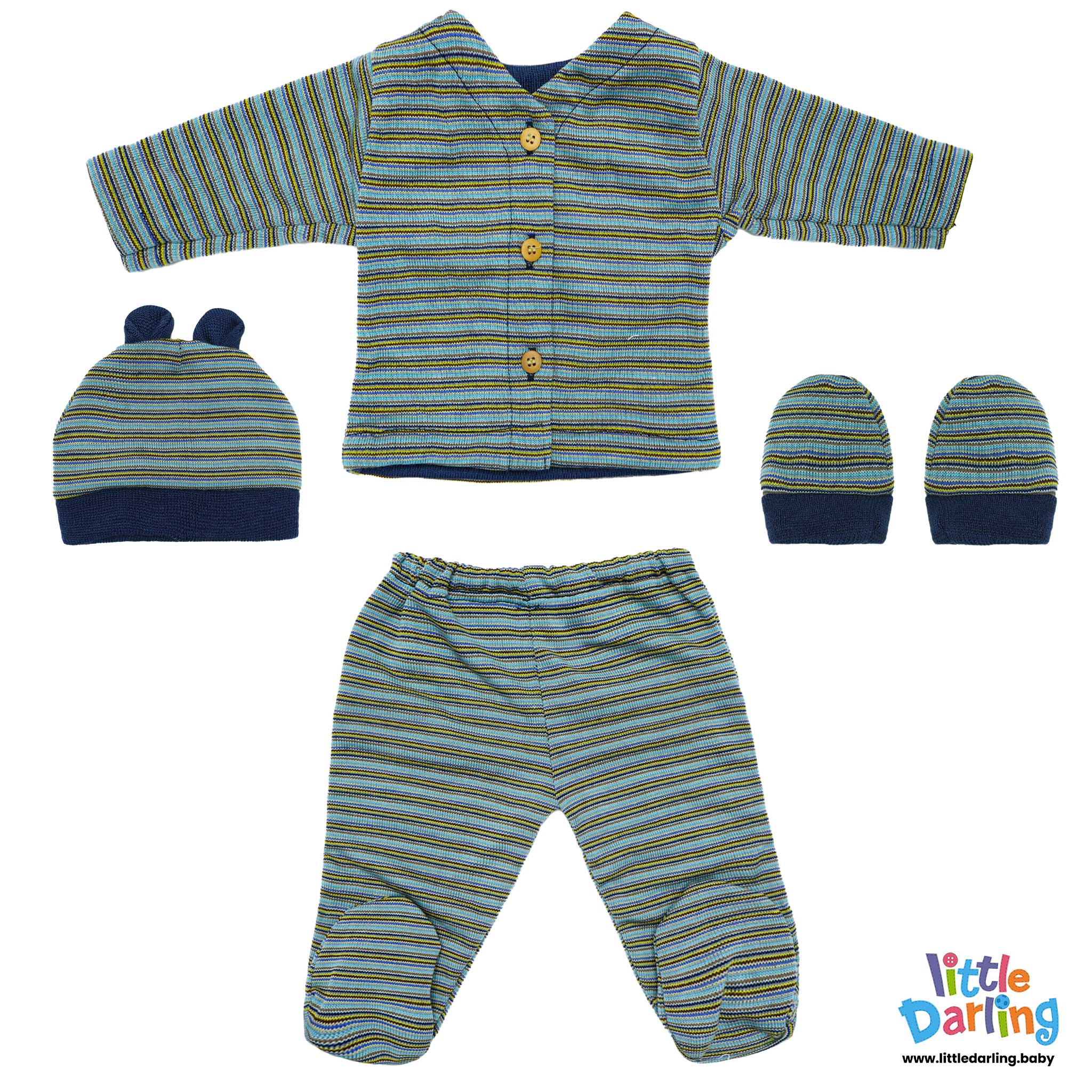 4 Pcs Woolen Gift Set & Multi Stripes Sky Blue Color By Little Darling