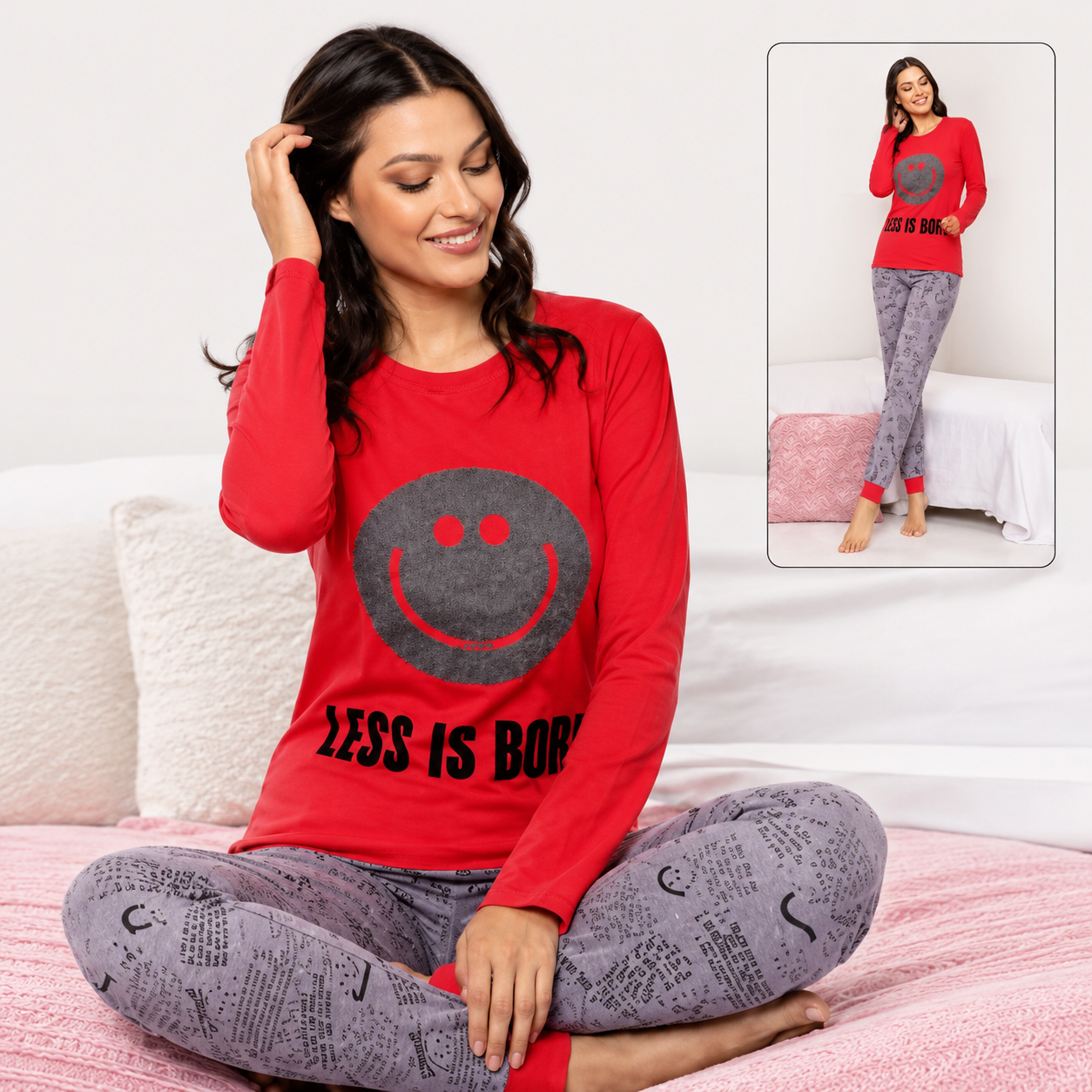 Women's Cotton Smile Print Shirt & Trouser Nightwear