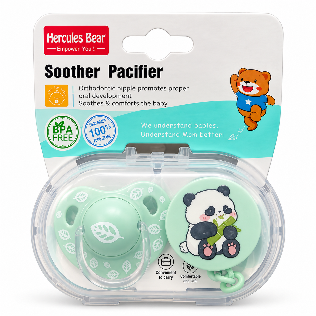 Hercules Bear Mint Green Baby Pacifier Set