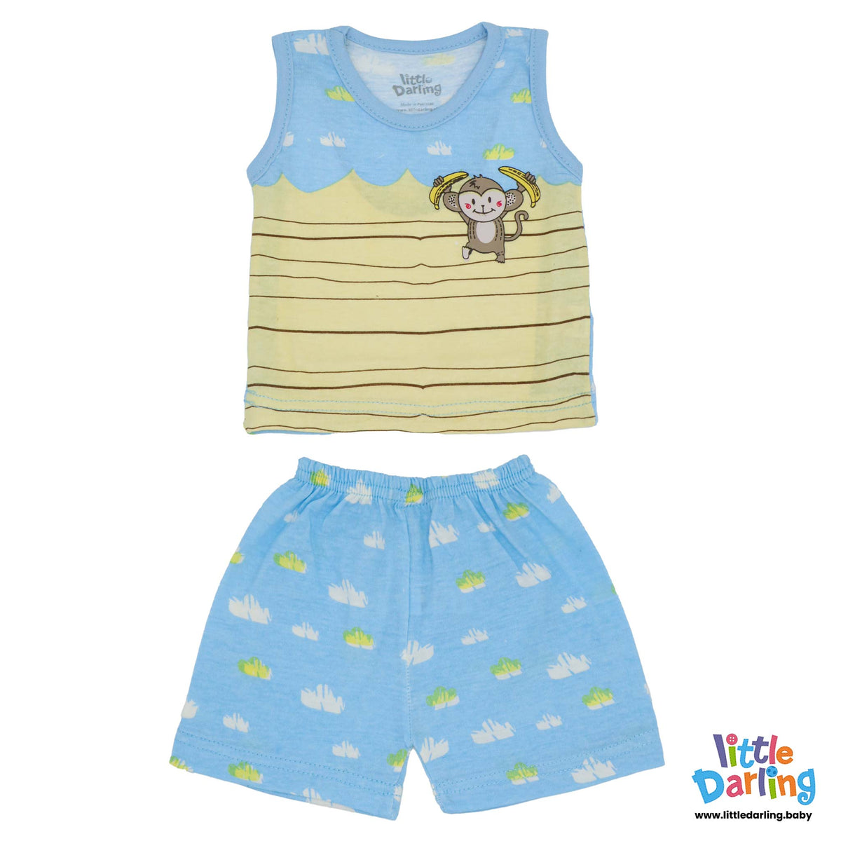 Baby Sando Suit Monkey & Cloud Sky Blue Color | Little Darling Price in Pakistan