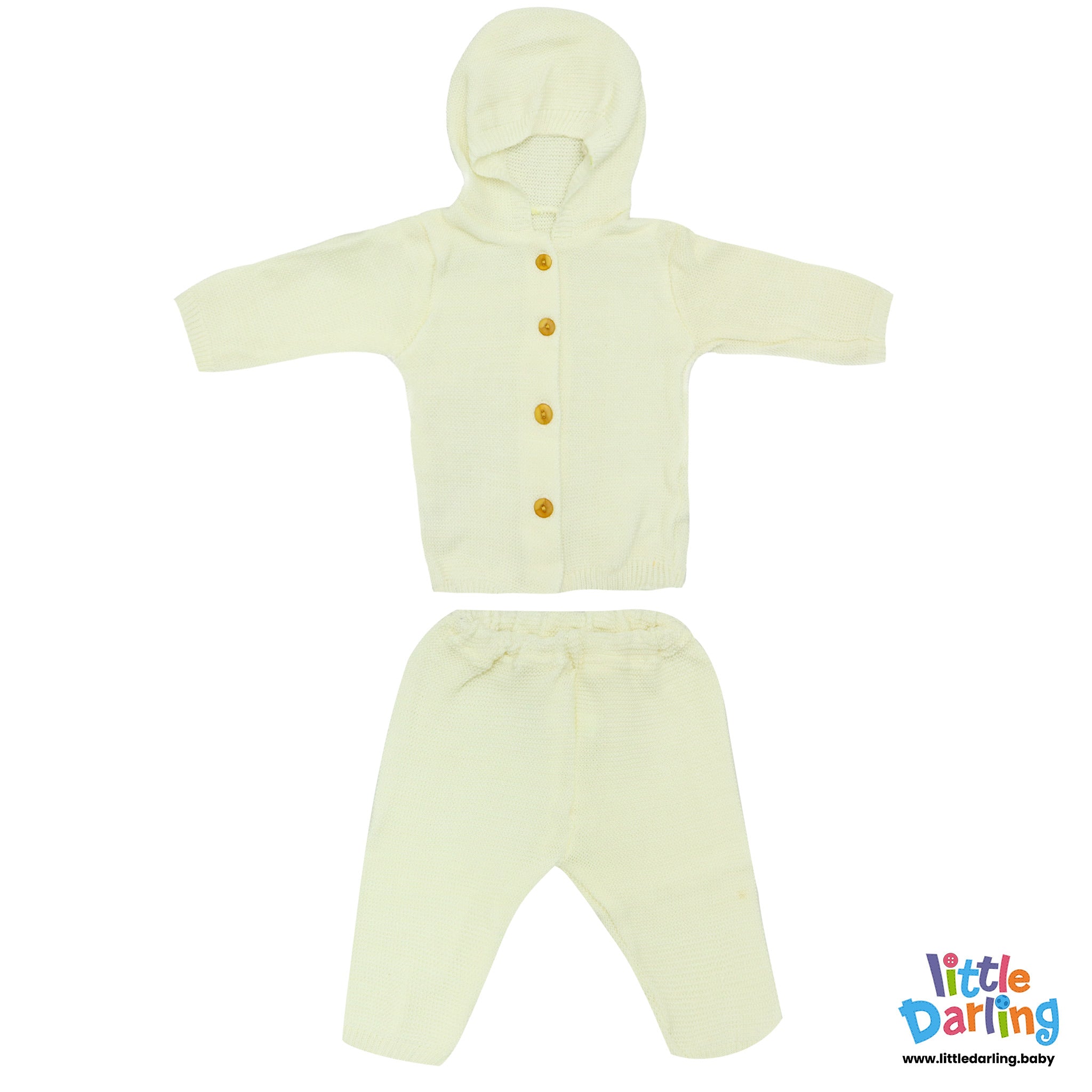 Baby Hooded Woolen Suit Off White by Little Darling