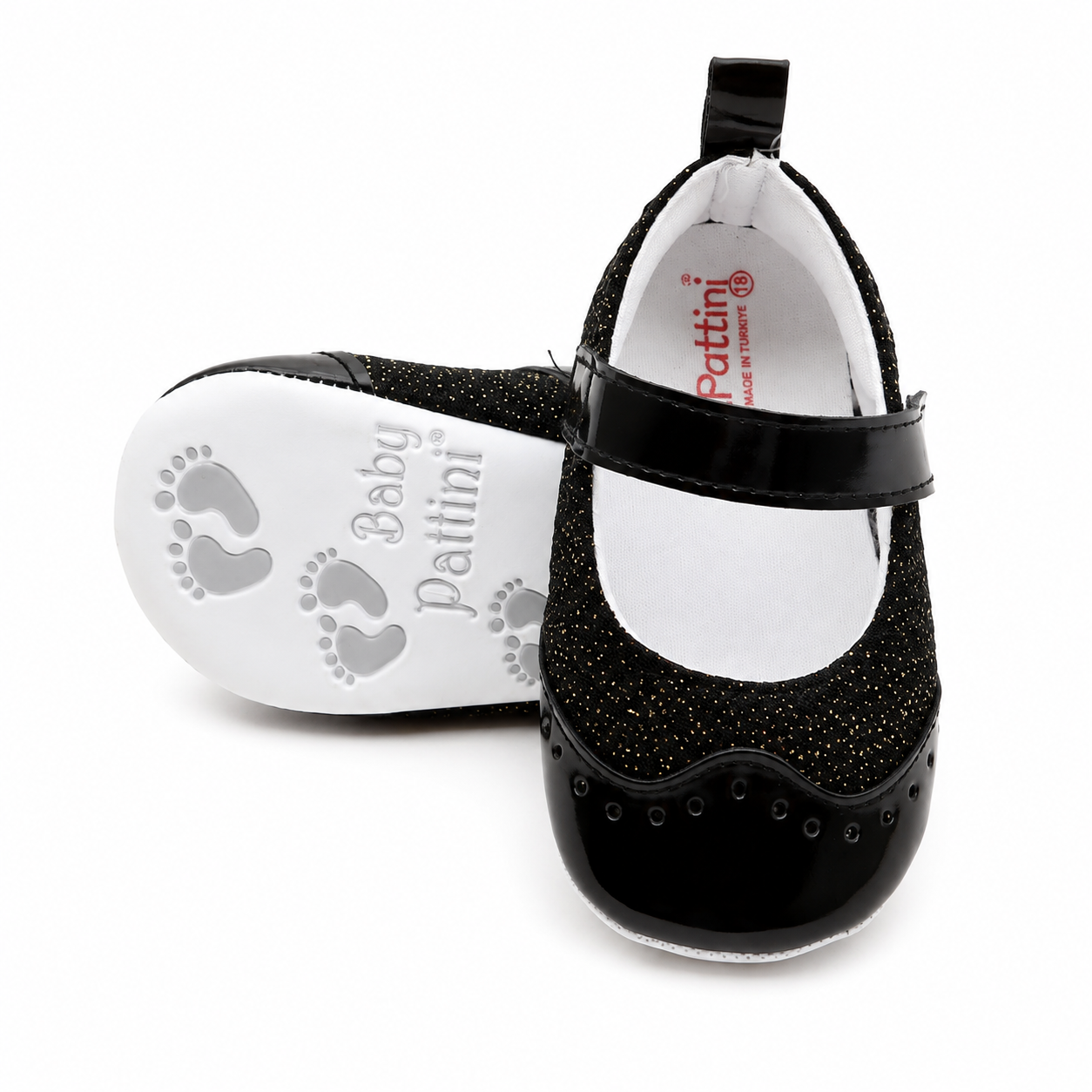 Baby Girls Black Glitter Mary Jane Soft Sole Prewalker Shoes
