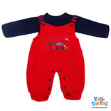 Woolen Jumpsuit Car Embroidery Red Color | Little Darling