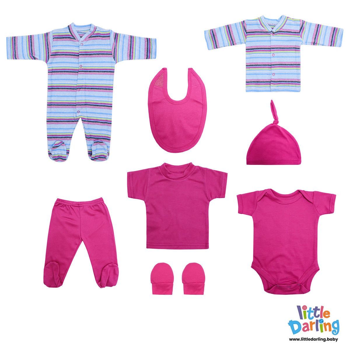 8 Pcs Gift set Terry strips Pink Color | Little Darling