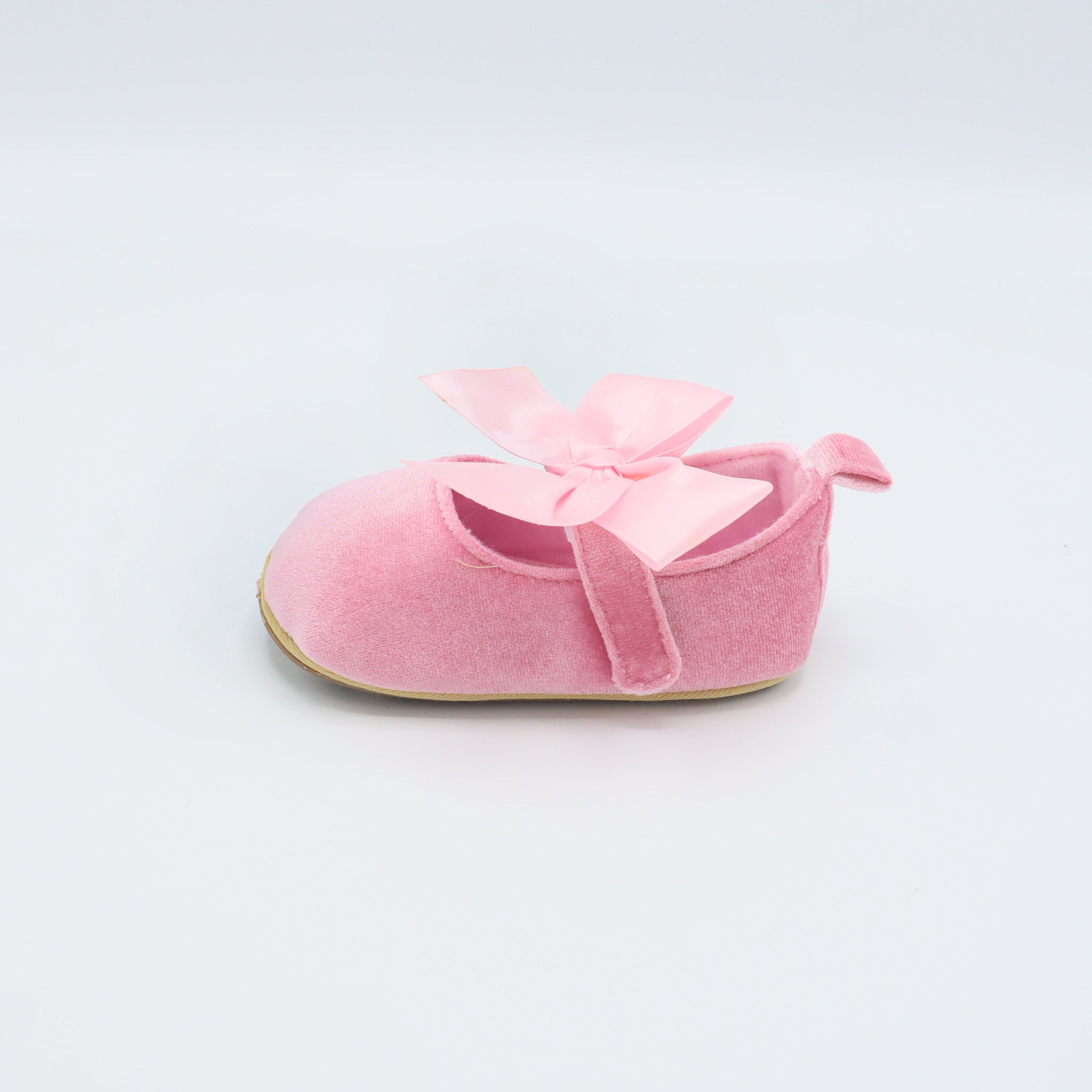 Pink Velvet Baby Shoes with Bow
