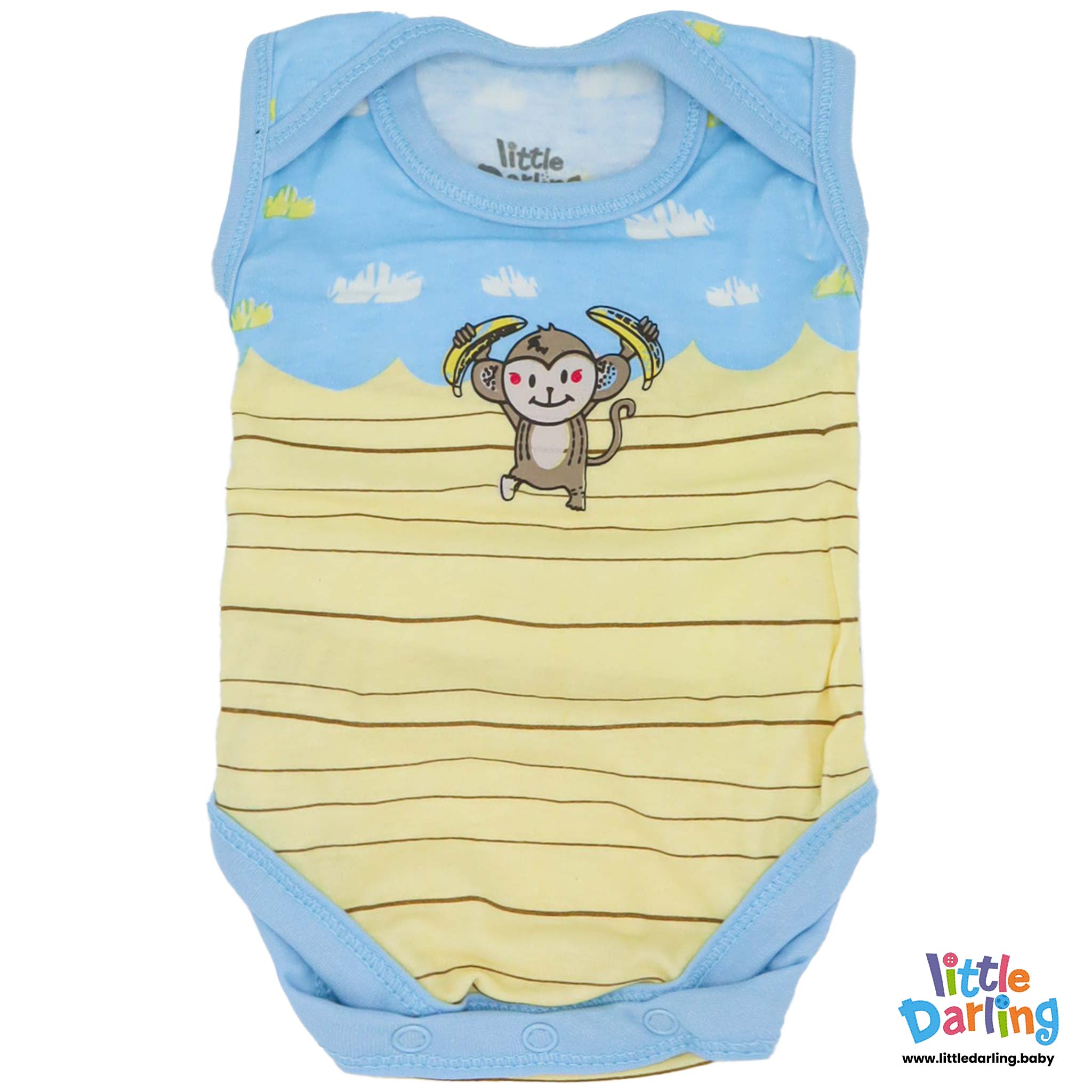 Baby Bodysuit Pk Of 3 Sleeveless Monkey & Cloud by Little Darling