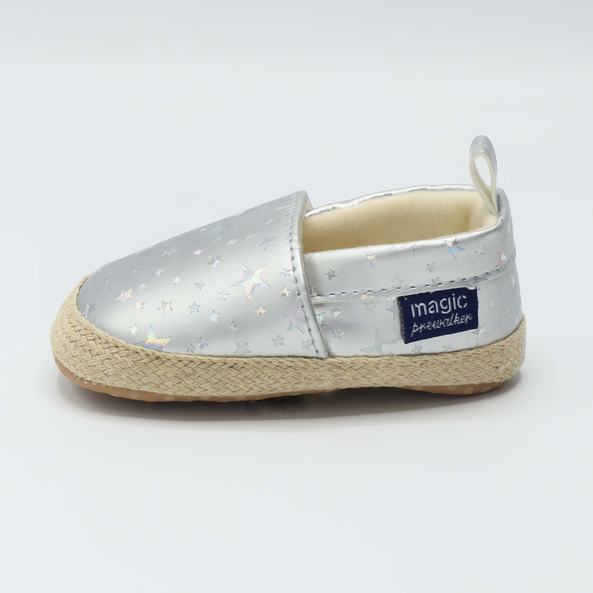 Baby Sneaker Silver Color Grey Star Print