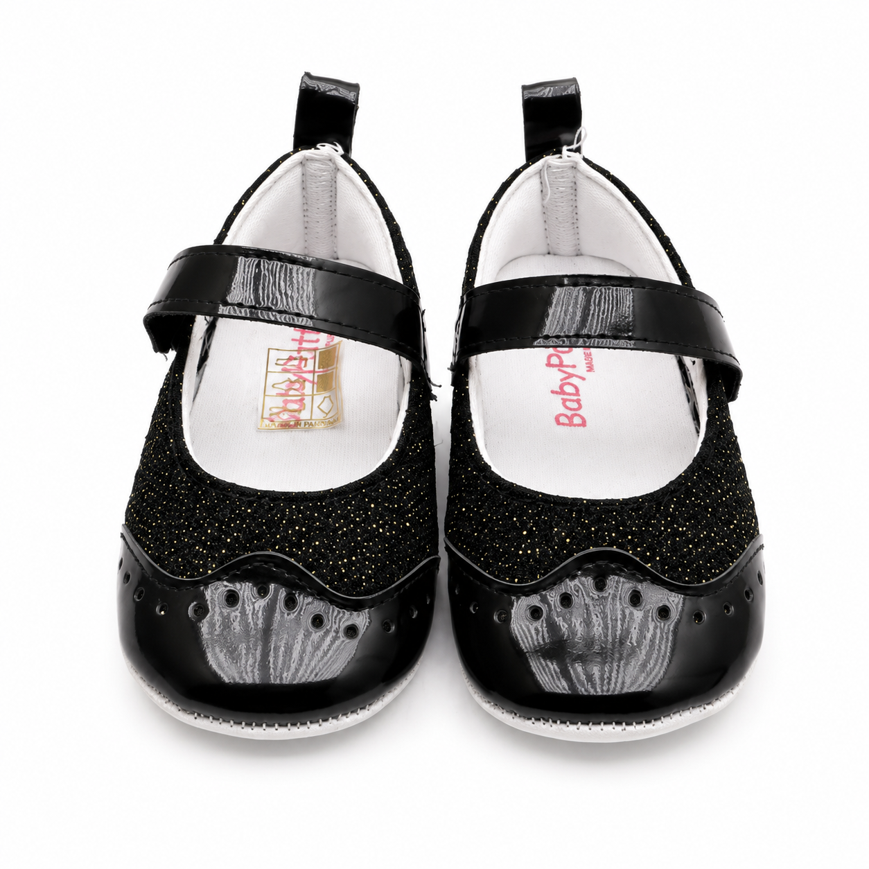 Baby Girls Black Glitter Mary Jane Soft Sole Prewalker Shoes
