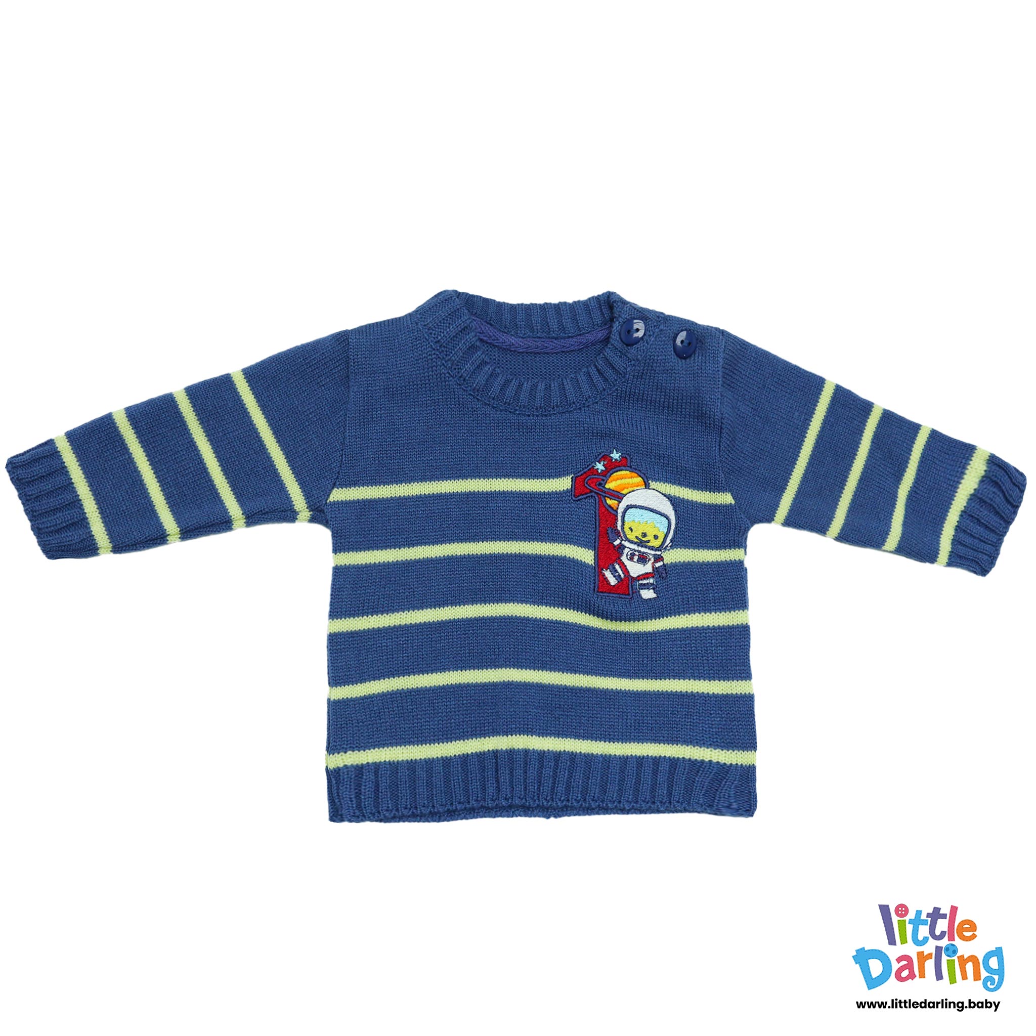 Woolen Shirt Little Astronaut Embroidery Blue Color by Little Darling