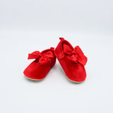 Red Velvet Baby Shoes with Satin Bow