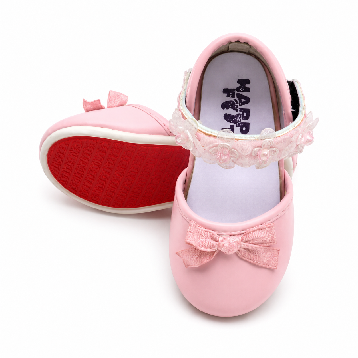 Baby Girls Pink Bow Floral Strap Dress Shoes