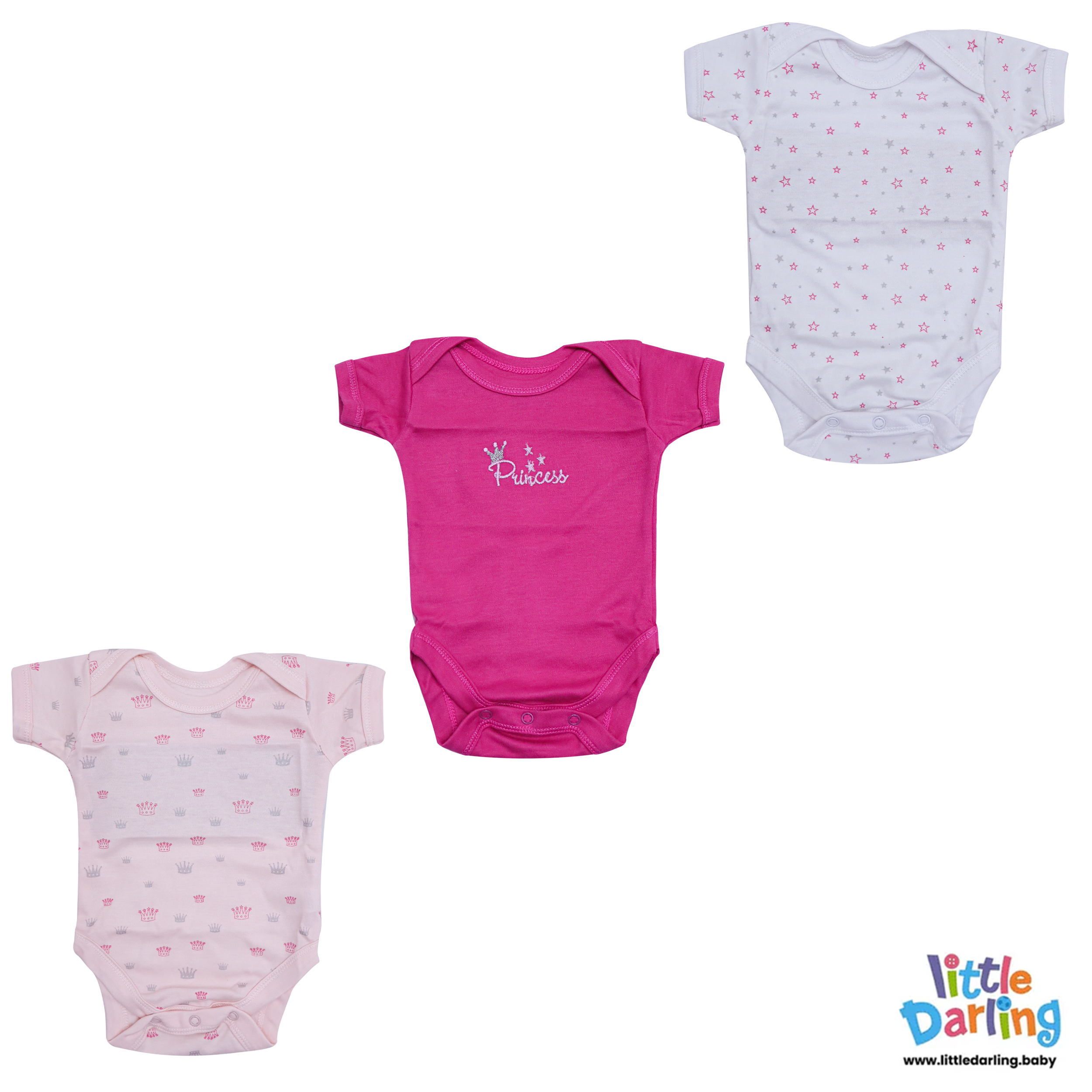 Baby Bodysuit Pk Of 3 Short sleeve Princess by Little Darling