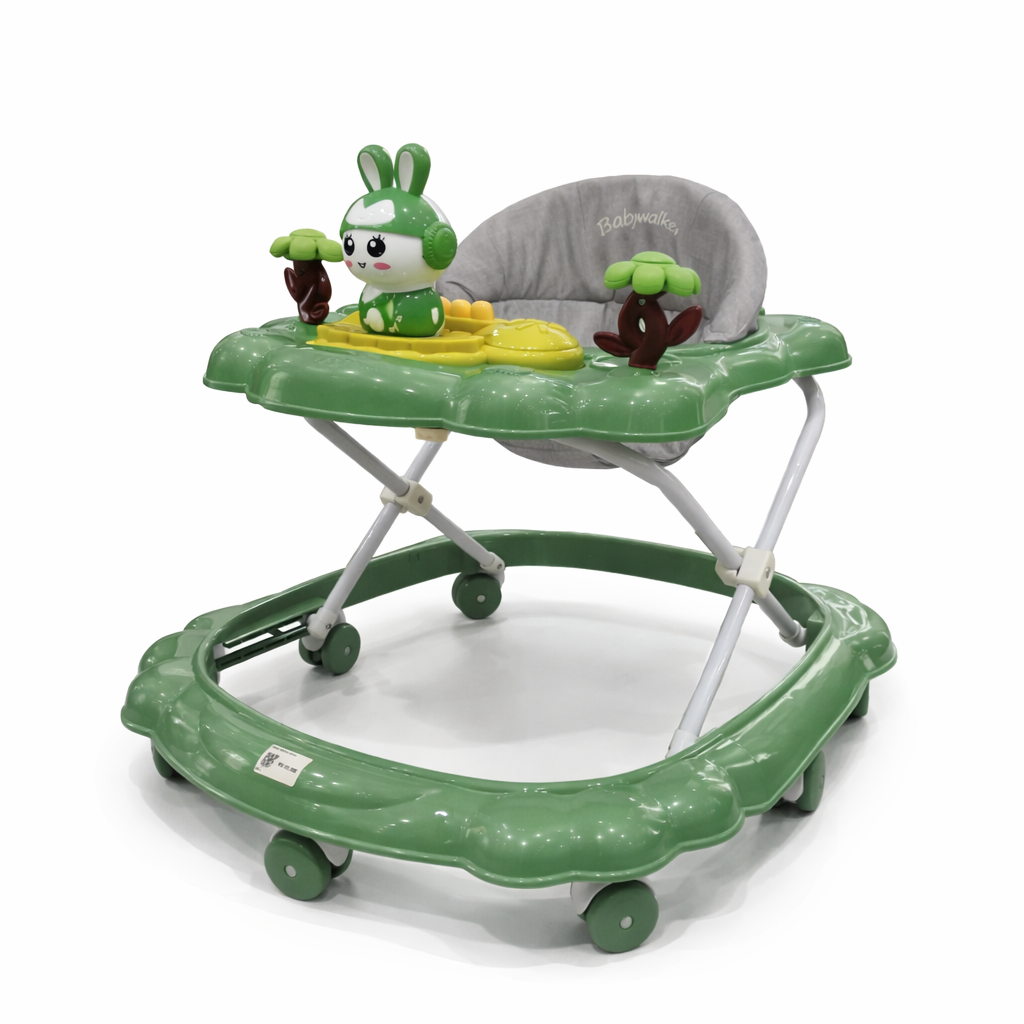 Baby Walker with Toy Tray and Cushioned Seat Green