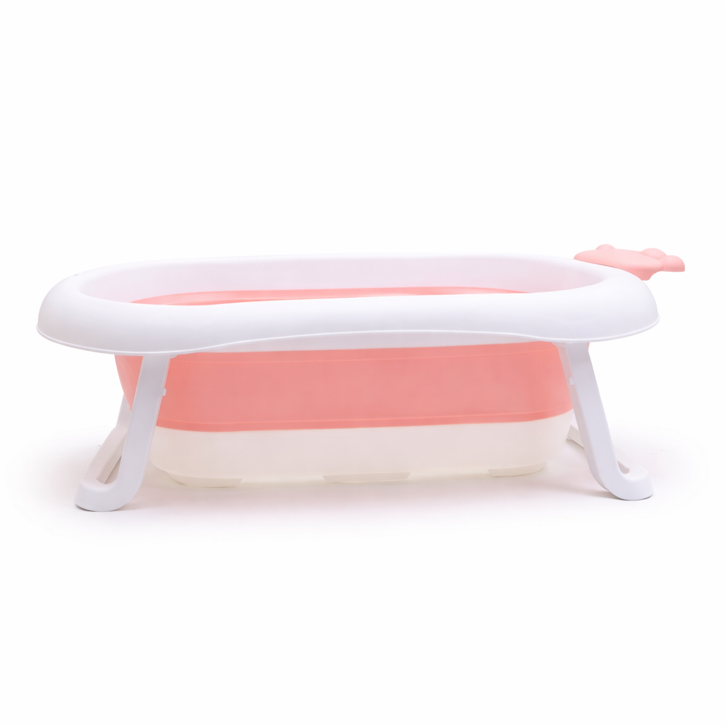 Foldable Baby Bath Tub Set with Bucket Mug & Scoop Pink